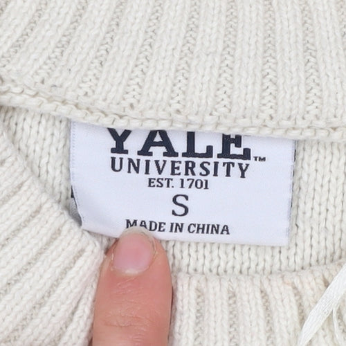 Yale University Men’s Ivory Cable Knit Jumper Size S Logo Pullover