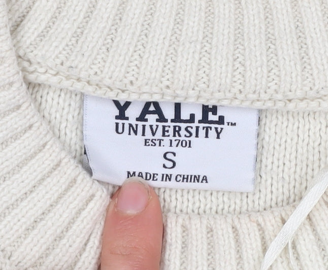 Yale University Men’s Ivory Cable Knit Jumper Size S Logo Pullover