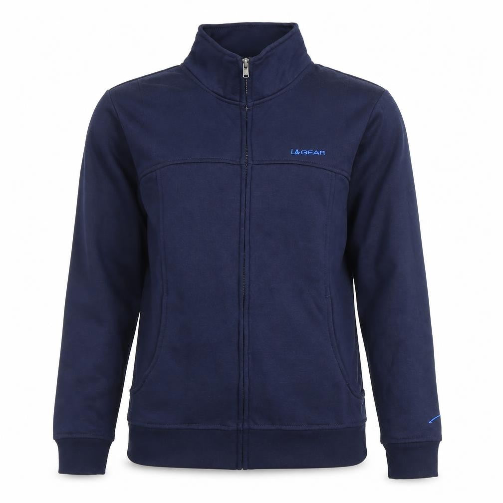Front view of LA Gear women’s blue full zip sweatshirt, size UK 10, regular fit