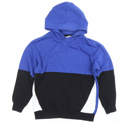 H&M Boys Blue Black Colourblock Pullover Hoodie 9-10Y Cotton Blend