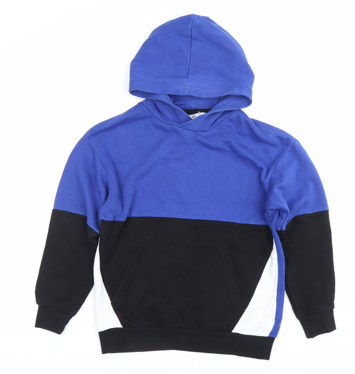 H&M Boys Blue Black Colourblock Pullover Hoodie 9-10Y Cotton Blend