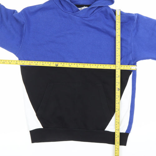 H&M Boys Blue Black Colourblock Pullover Hoodie 9-10Y Cotton Blend
