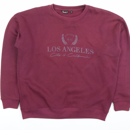 Lasula Womens Red Pullover Sweatshirt Size 12 Logo Print Crew Neck