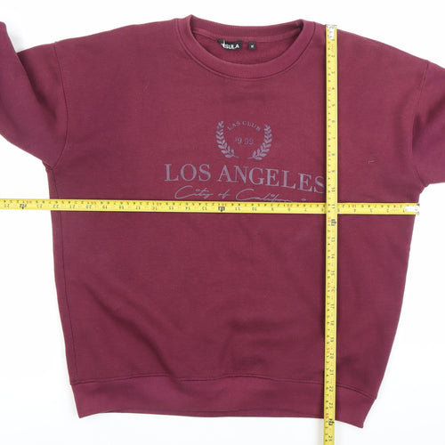Lasula Womens Red Pullover Sweatshirt Size 12 Logo Print Crew Neck