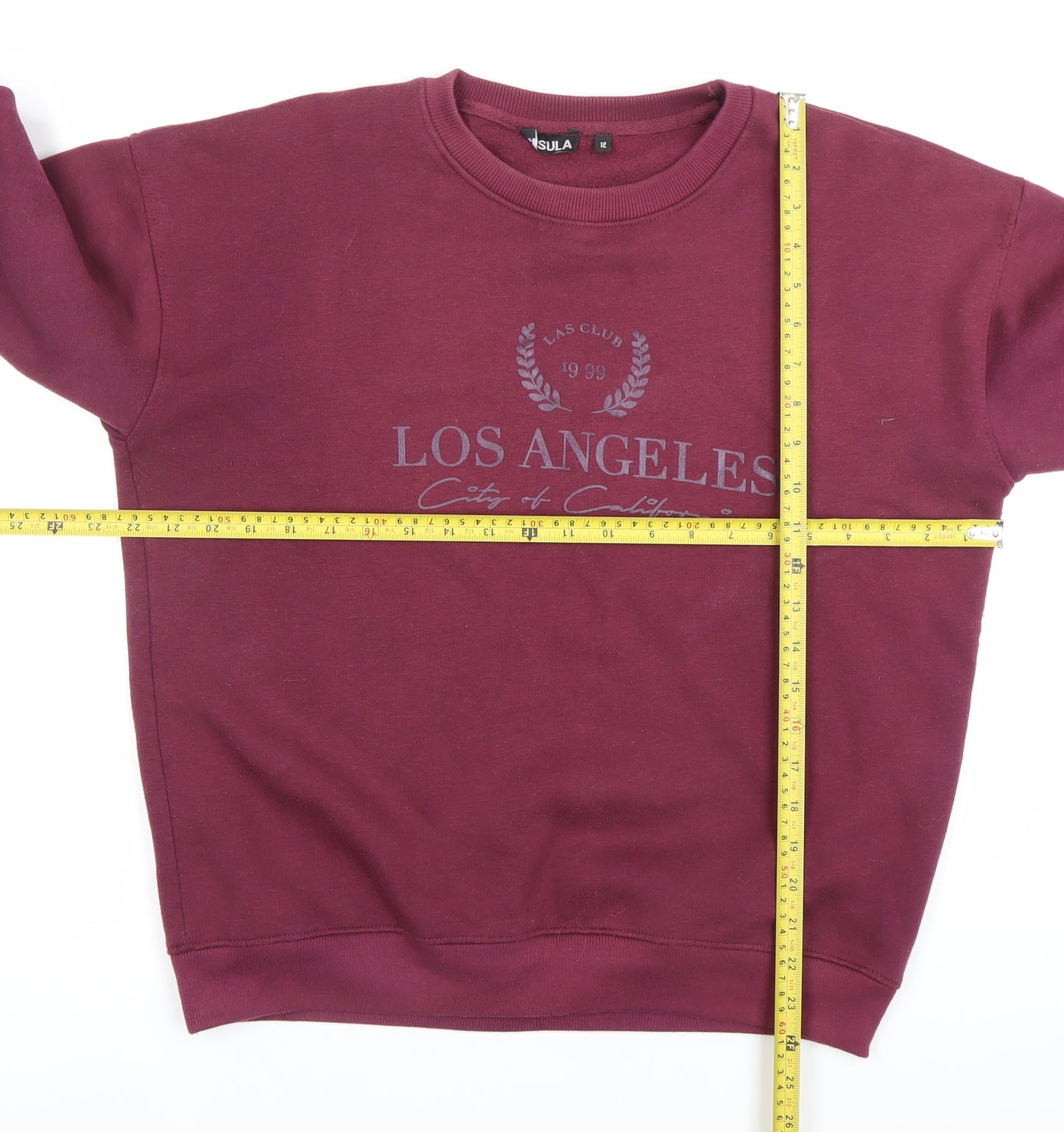 Lasula Womens Red Pullover Sweatshirt Size 12 Logo Print Crew Neck