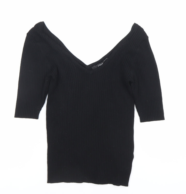 Next Women’s Black Slim Fit V-Neck Knit Blouse Size 8