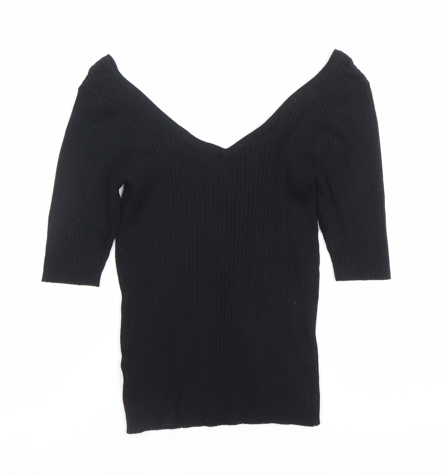 Next Women’s Black Slim Fit V-Neck Knit Blouse Size 8