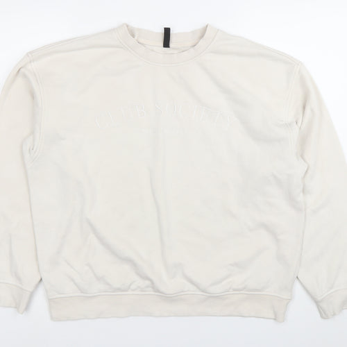 H&M Women’s Ivory Sweatshirt Size 12 Crew Neck Pullover Logo