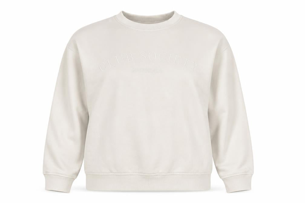 Front view of H&M Women’s Ivory Sweatshirt, size UK 12, Crew Neck Pullover Logo