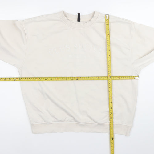 H&M Women’s Ivory Sweatshirt Size 12 Crew Neck Pullover Logo