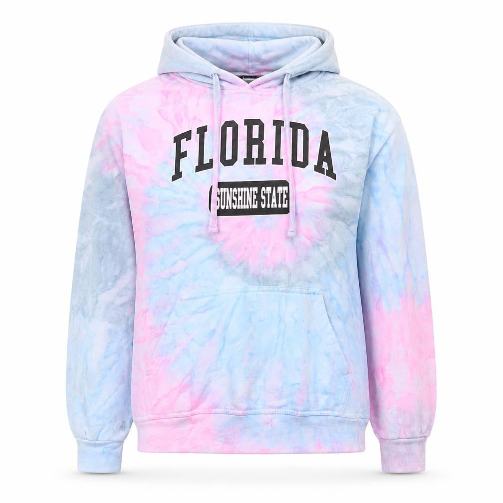 Front view of A.U. Apparel women’s multicoloured tie dye pullover hoodie s