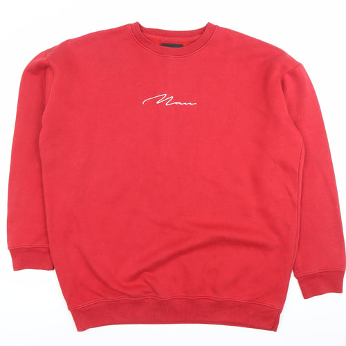 BoohooMAN Men's Red Logo Pullover Sweatshirt Size S Crew Neck