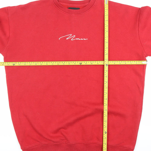 BoohooMAN Men's Red Logo Pullover Sweatshirt Size S Crew Neck