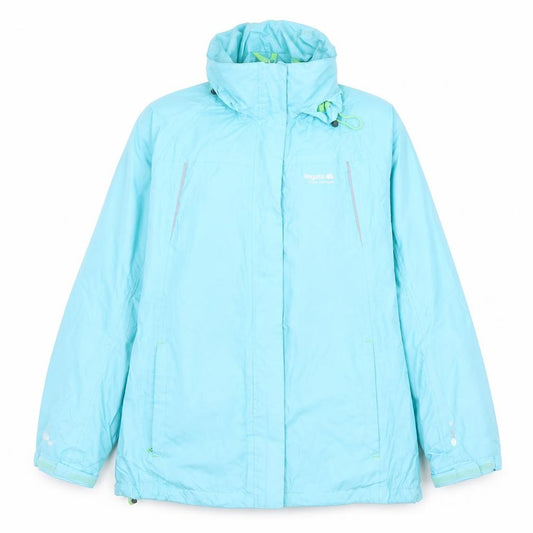 Front view of Regatta Women’s Blue Waterproof Rain Jacket, size UK 12, Hooded Outdoor Coat