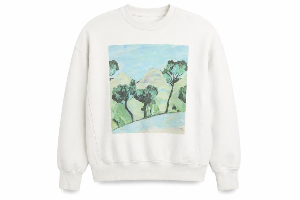 Front view of H&M Women Ivory XS Oversized Fit Pullover Sweatshirt with Art Print