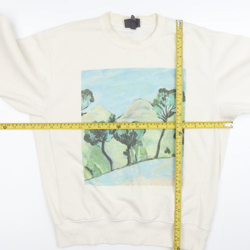 H&M Women Ivory XS Oversized Fit Pullover Sweatshirt with Art Print
