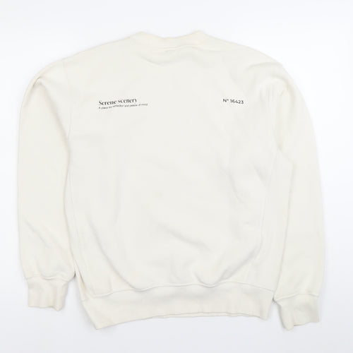 H&M Women Ivory XS Oversized Fit Pullover Sweatshirt with Art Print
