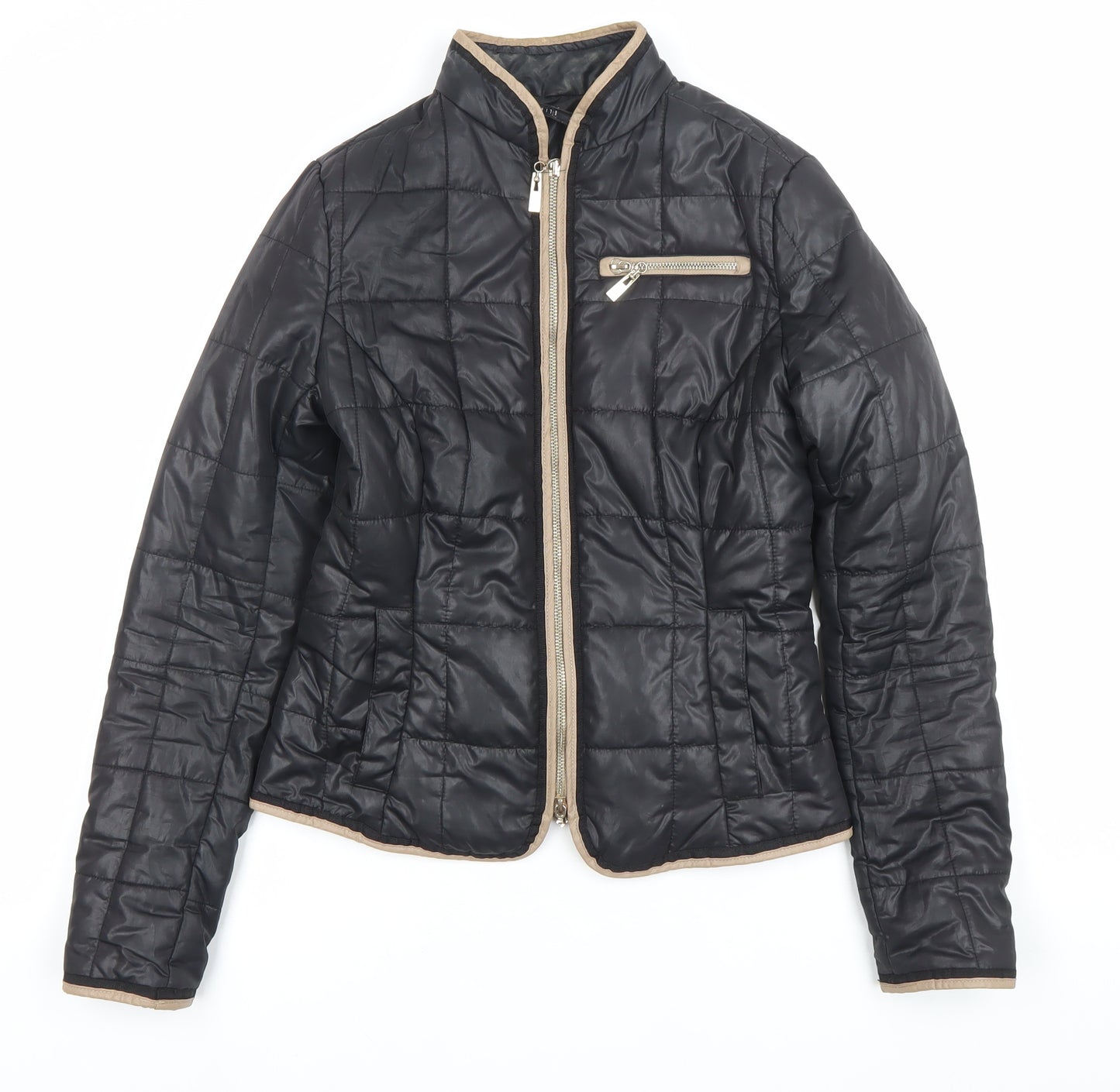 Mohito Womens Black Quilted Polyester Jacket Size 6 Full Zip