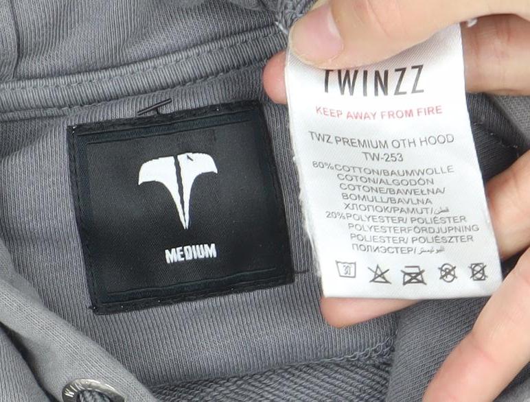 IWINZZ Men’s Grey Pullover Hoodie Medium Cotton Blend Kangaroo Pocket