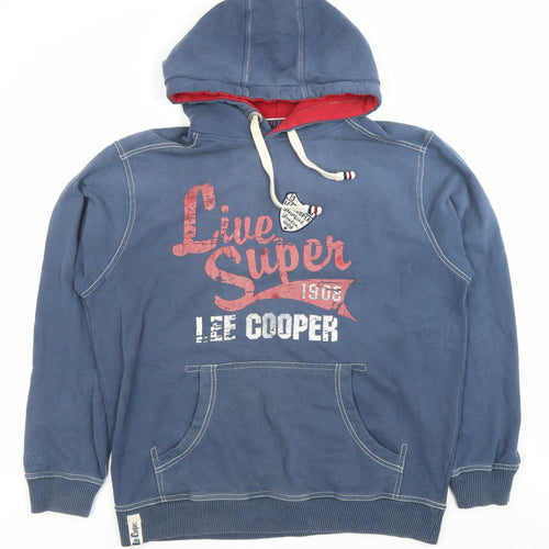 Lee Cooper Men’s Blue Pullover Hoodie M Graphic Print Cotton Blend