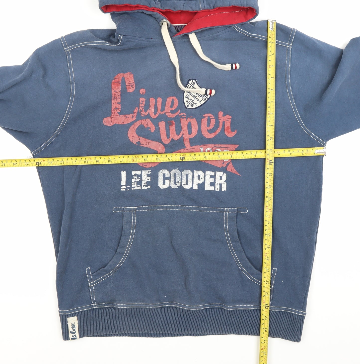 Lee Cooper Men’s Blue Pullover Hoodie M Graphic Print Cotton Blend
