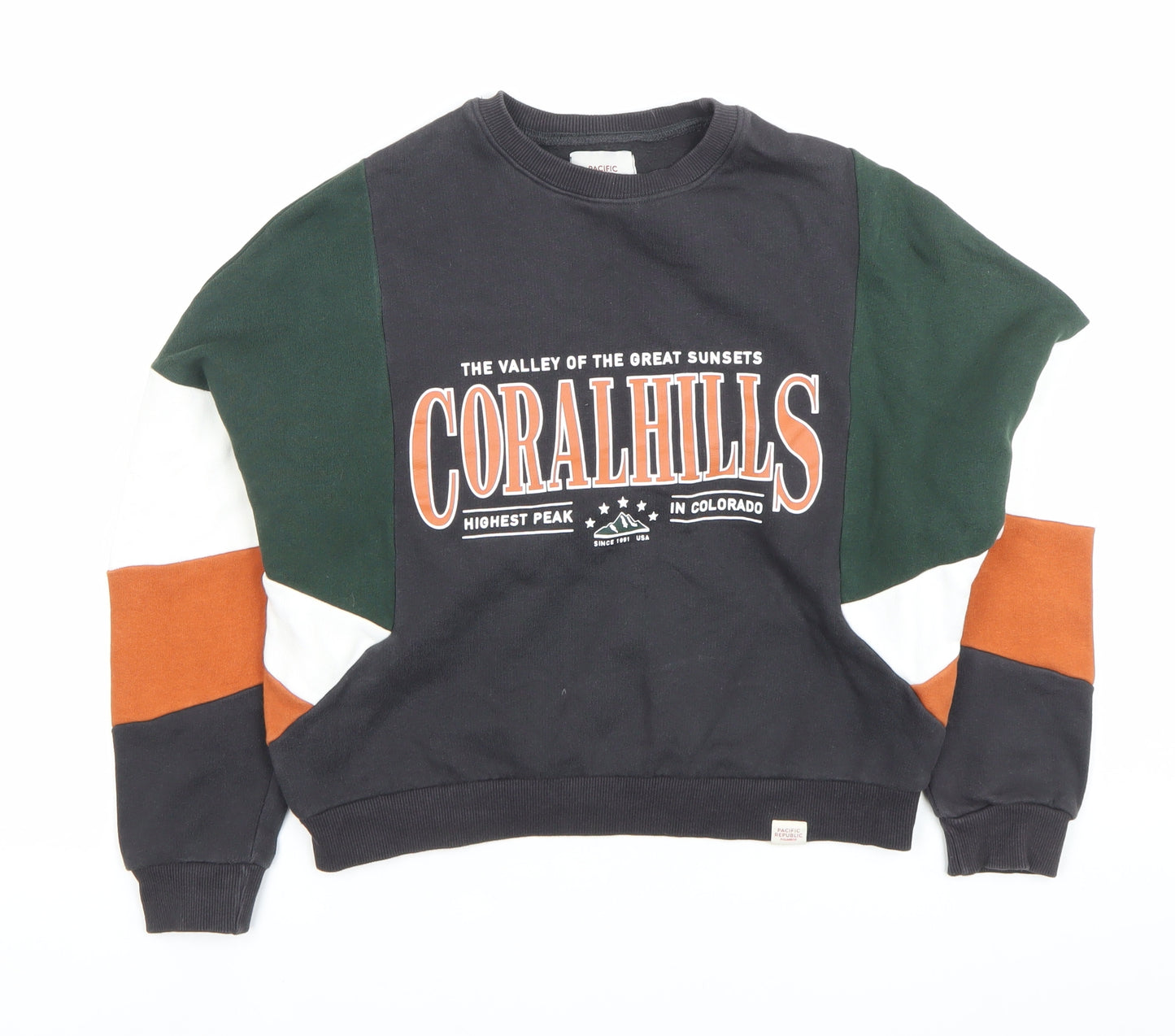 Pull&Bear Womens Sweatshirt XXS Black Colourblock Graphic Cotton