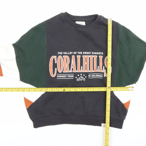 Pull&Bear Womens Sweatshirt XXS Black Colourblock Graphic Cotton
