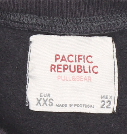 Pull&Bear Womens Sweatshirt XXS Black Colourblock Graphic Cotton