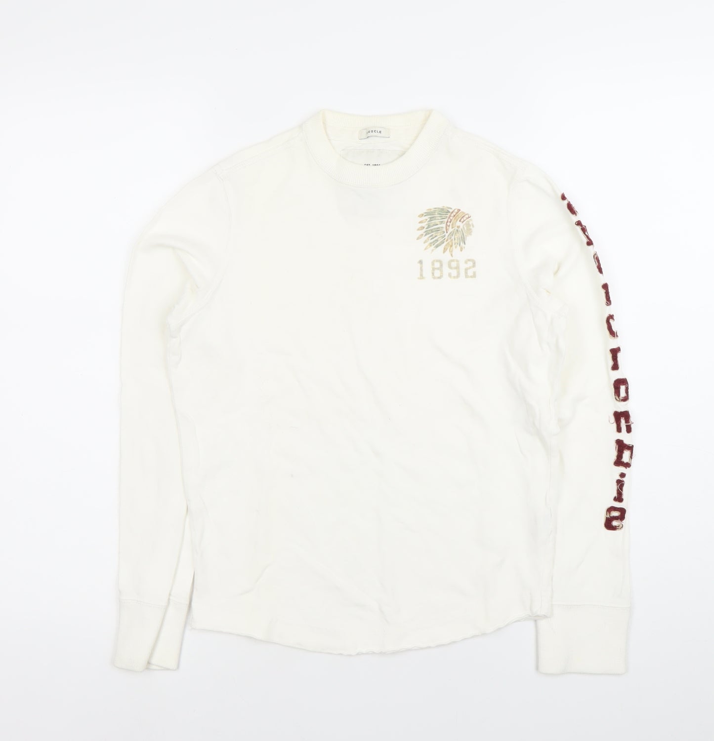 Abercrombie Boys White Pullover Sweatshirt M Crew Neck Long Sleeve Logo