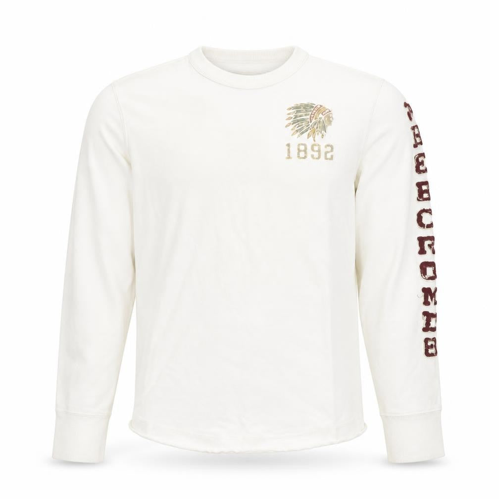 Front view of Abercrombie & Fitch boys’ white pullover sweatshirt m crew neck long sleeve logo