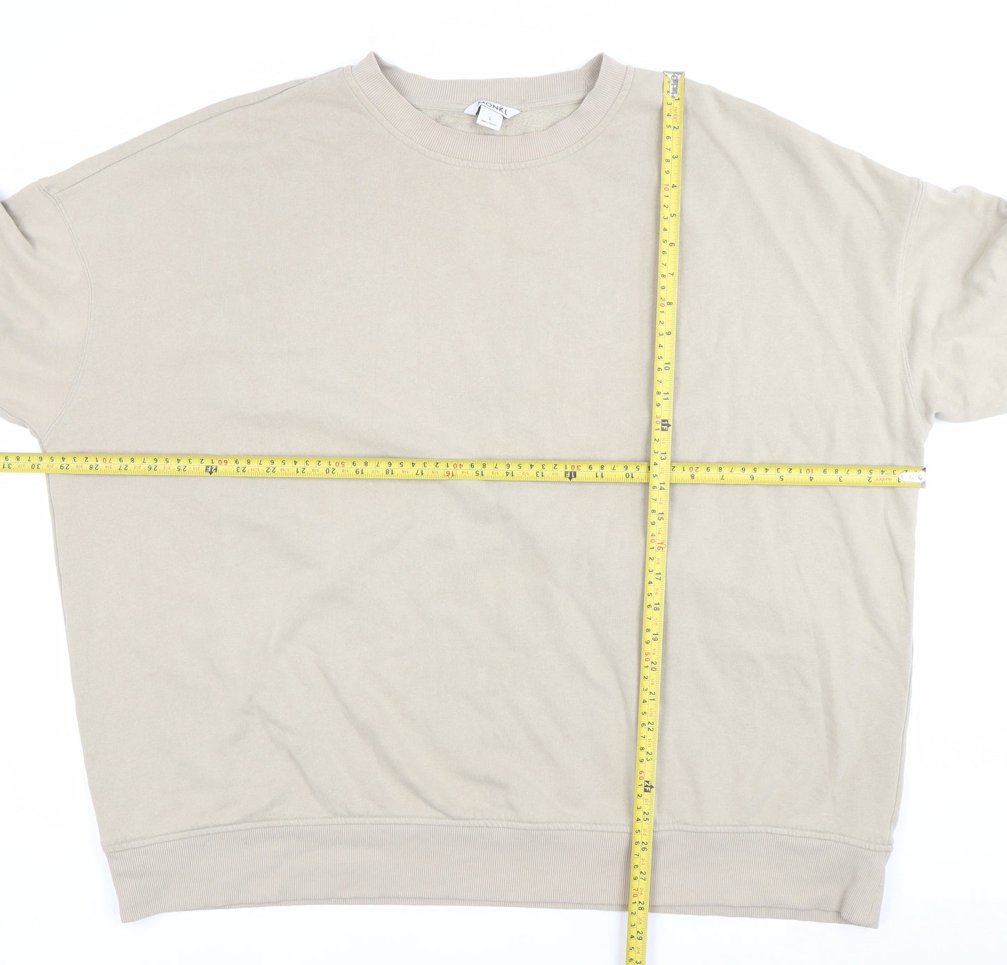 Monki Women’s Beige Crew Neck Pullover Sweatshirt Size L