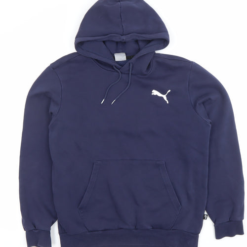 Puma Men's Blue Small Pullover Hoodie Sweatshirt Logo Fleece