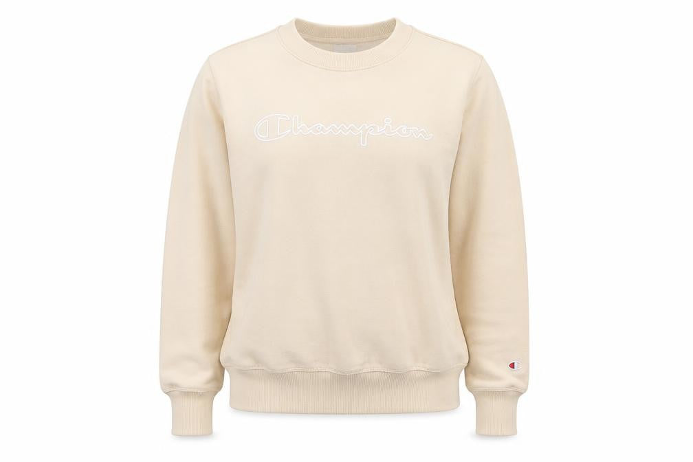 Front view of Champion Women’s Beige Medium Sweatshirt Crew Neck Pullover