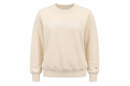 Front view of Champion Women’s Beige Medium Sweatshirt Crew Neck Pullover