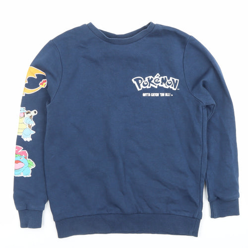 Pokémon Boys Blue Pullover Sweatshirt 9-10 Years Graphic Print Crew Neck