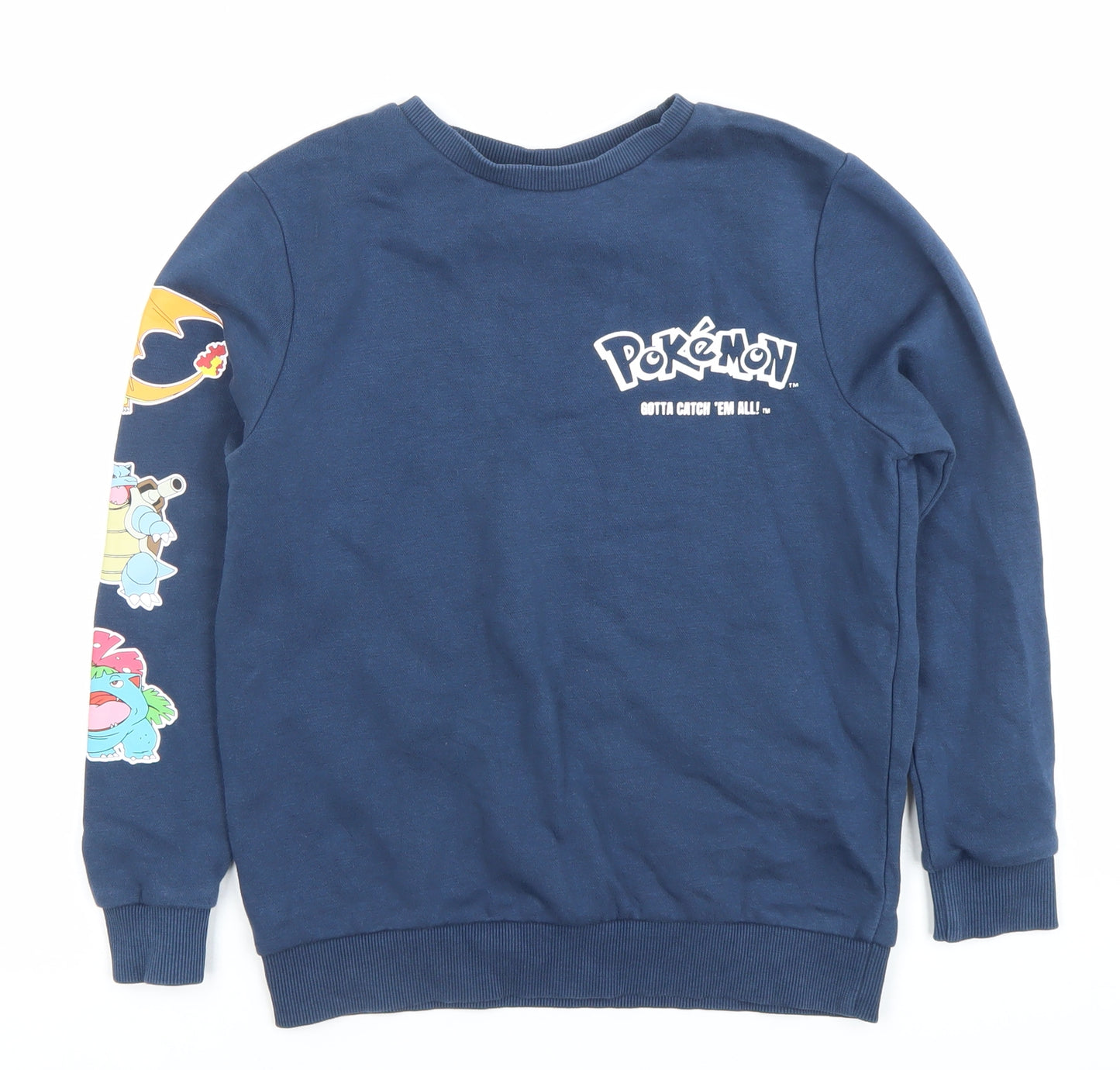 Pokémon Boys Blue Pullover Sweatshirt 9-10 Years Graphic Print Crew Neck