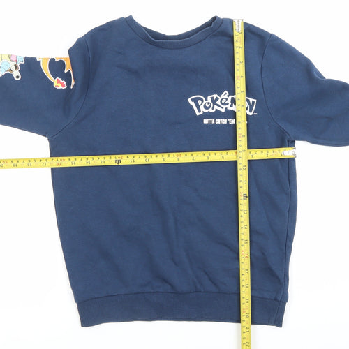 Pokémon Boys Blue Pullover Sweatshirt 9-10 Years Graphic Print Crew Neck
