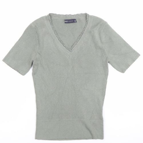 Marks and Spencer Womens Green Size 10 V-Neck Knit Top