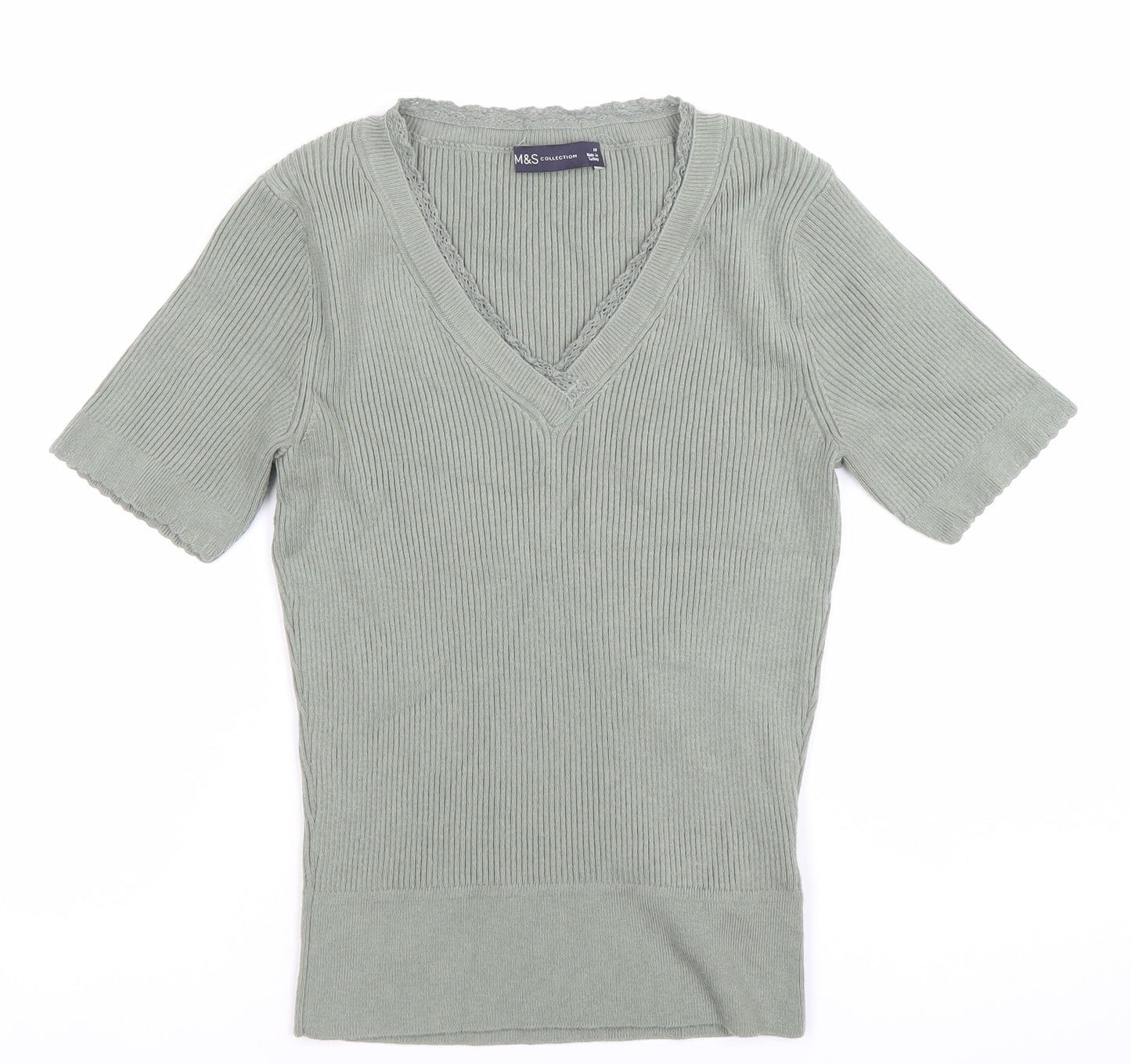Marks and Spencer Womens Green Size 10 V-Neck Knit Top