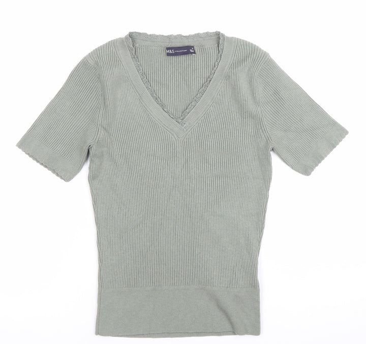 Marks and Spencer Womens Green Size 10 V-Neck Knit Top