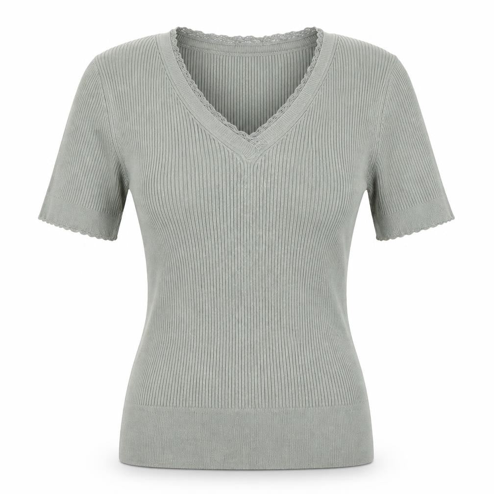 Front view of Marks & Spencer women’s green, size UK 10, v-neck knit top