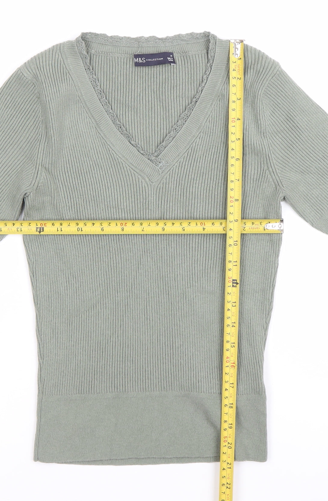 Marks and Spencer Womens Green Size 10 V-Neck Knit Top