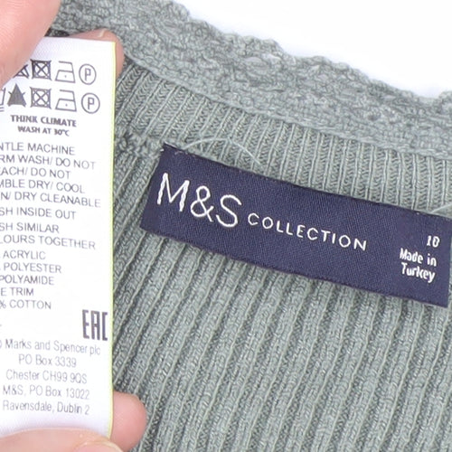 Marks and Spencer Womens Green Size 10 V-Neck Knit Top