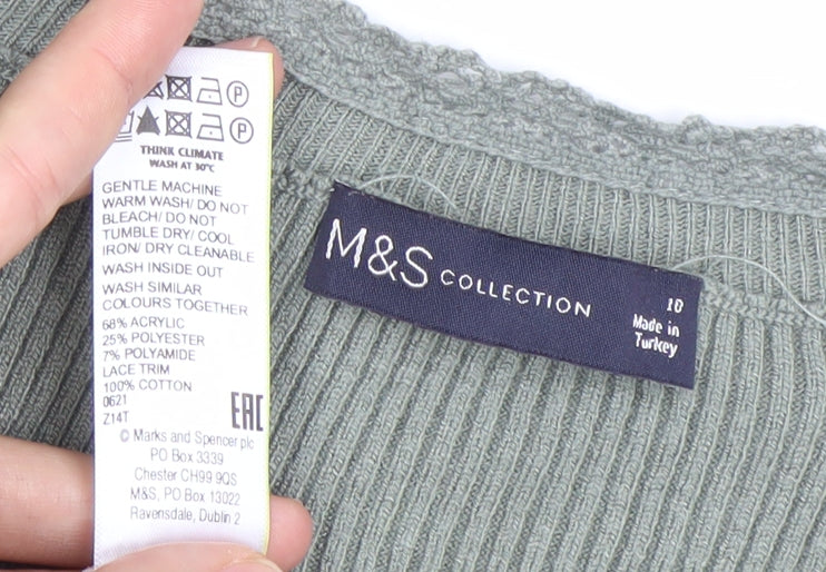 Marks and Spencer Womens Green Size 10 V-Neck Knit Top