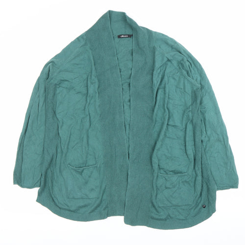 Olsen Womens Green Cotton Blend Long Sleeve Open Cardigan Size 12