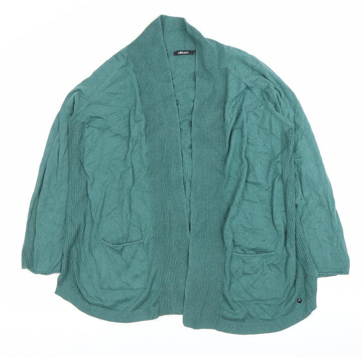 Olsen Womens Green Cotton Blend Long Sleeve Open Cardigan Size 12