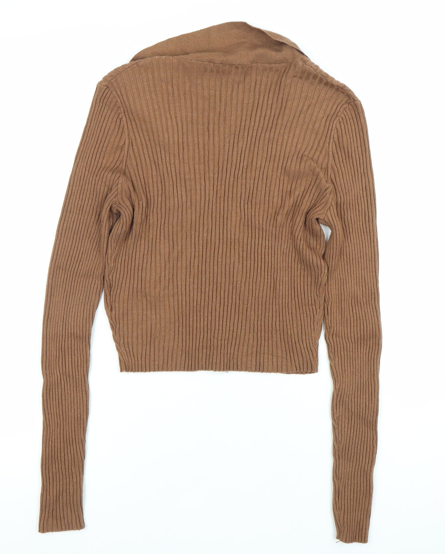 H&M Divided Womens Brown Cropped Knit Collared Blouse Size M