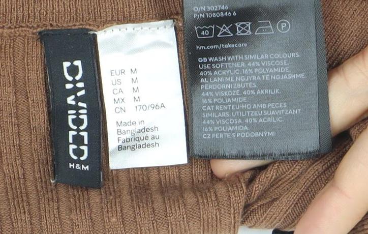 H&M Divided Womens Brown Cropped Knit Collared Blouse Size M