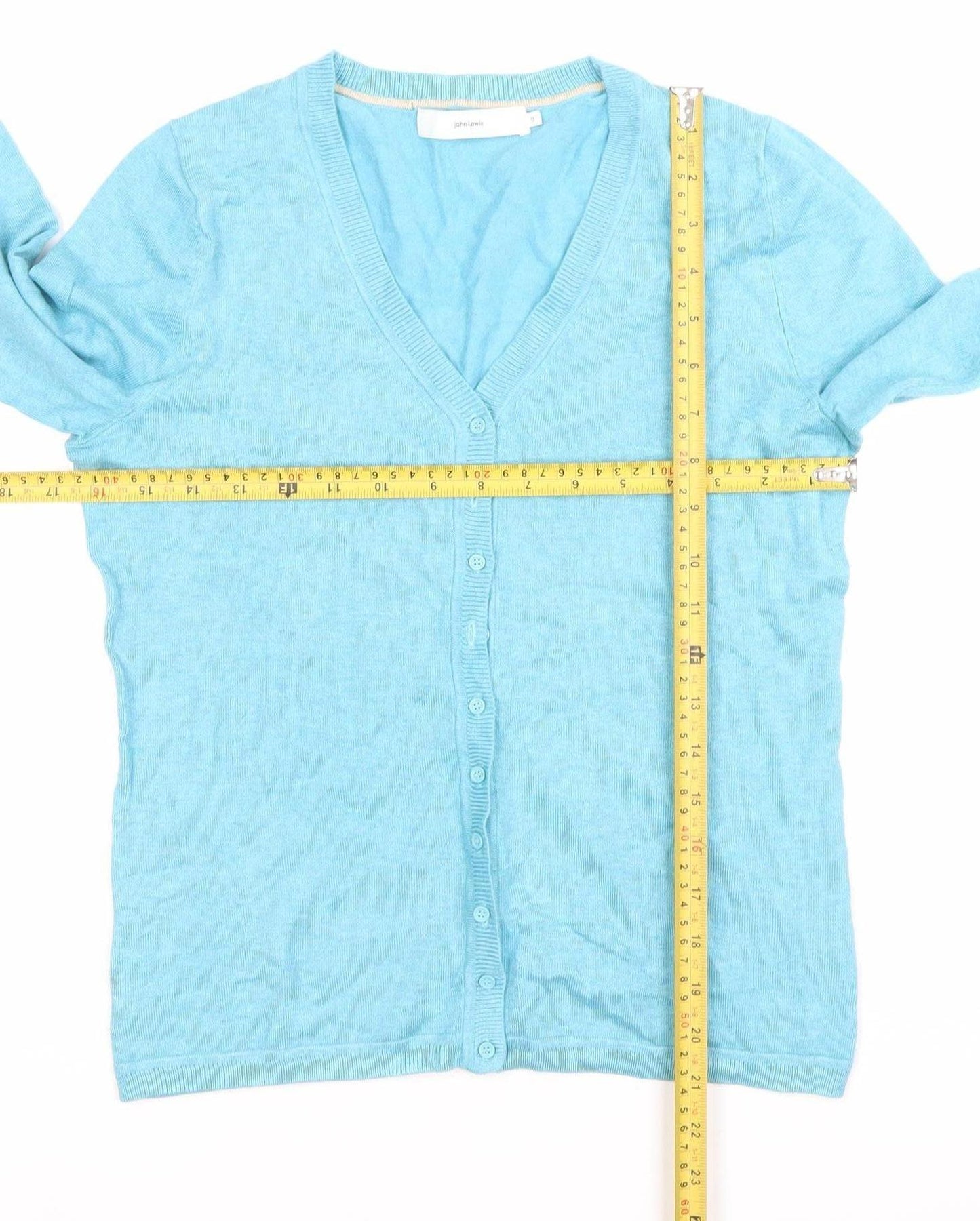 John Lewis Women’s Blue V-Neck Cardigan Size 8 Knit Long Sleeve