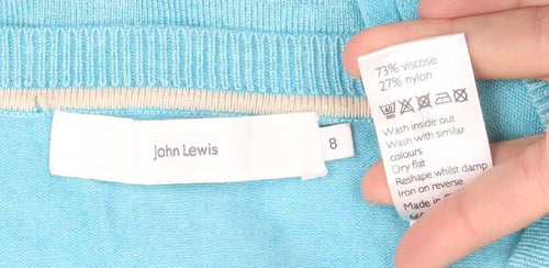 John Lewis Women’s Blue V-Neck Cardigan Size 8 Knit Long Sleeve
